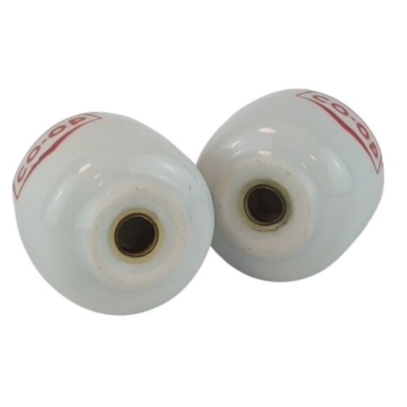 Vintage Canada Co-Op Salt and Pepper Shakers Propane Tank White Red Ceramic - Picture 6 of 7